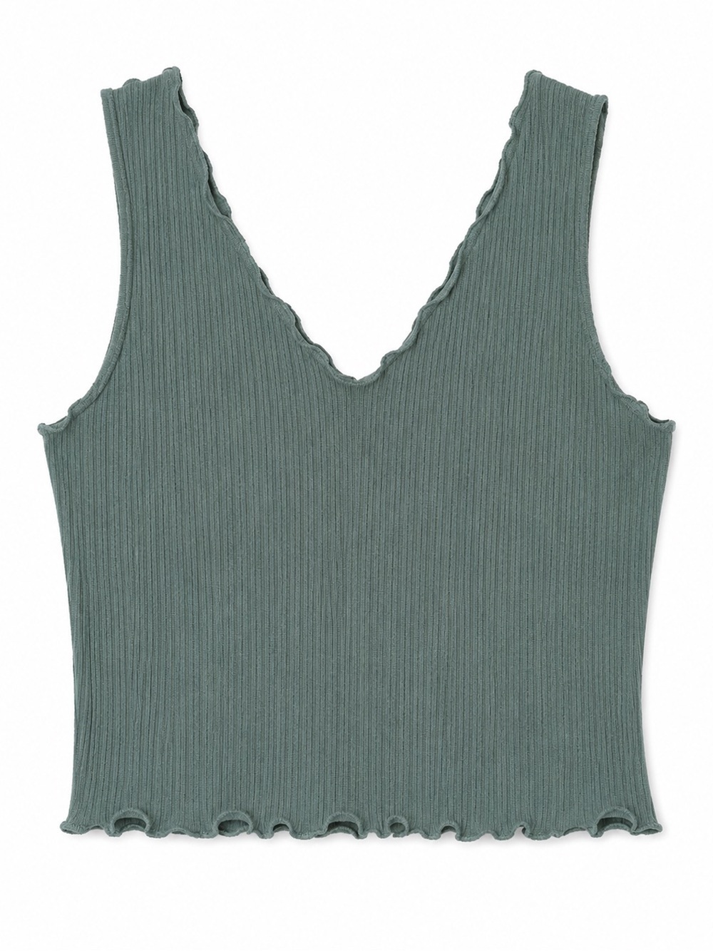Ribbed V-Neck Sleeveless Top - Green Blue